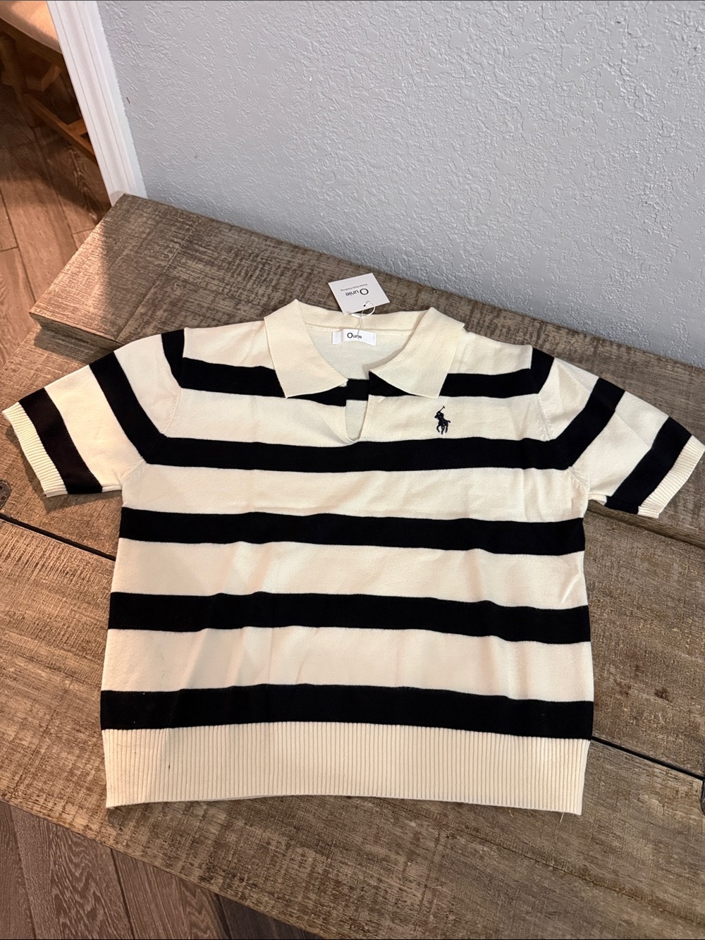 women’s Cream & Black Striped Sweater Top